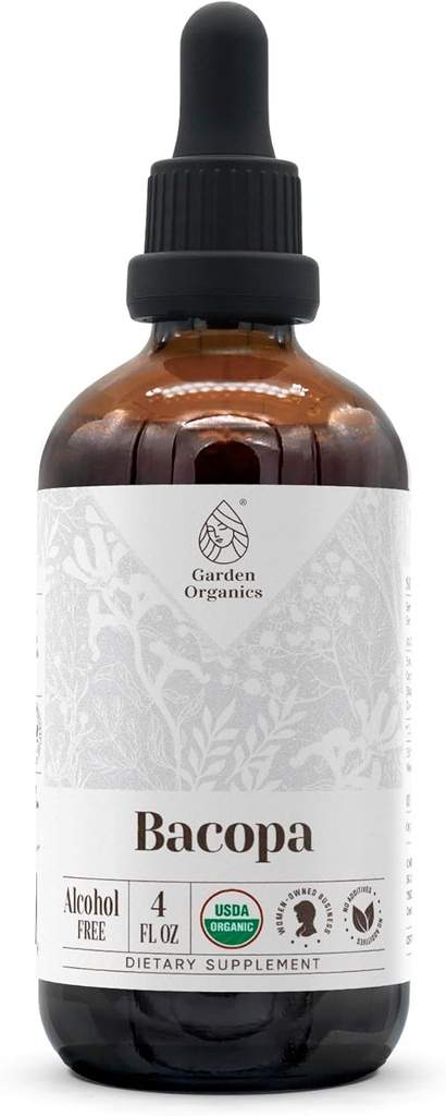 Bacopa USDA Orgânico Extrato Livre de Álcool, Drops Ervas Orgânicas, Suplemento, Relaxamento, Efeito Cognitivo Positivo, Tintura Feita a partir de 100% Bacopa Orgânico (Bacopa Monnieri) Herb seco 4 onças