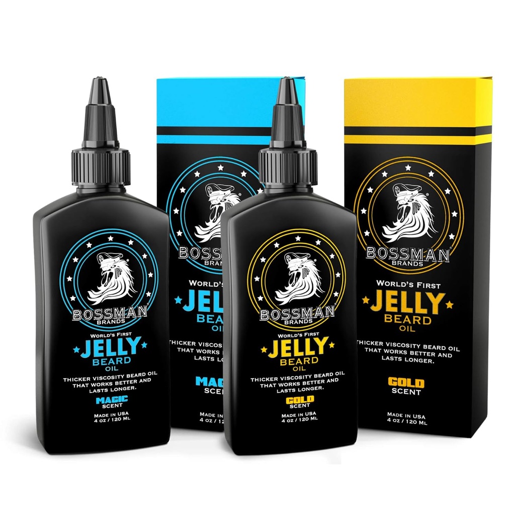Bossman Beard Oil Jelly Kit (2 cheiros) - Macio de crescimento de barba, gel de loção hidratante com ingredientes naturais - Beard Cultivo Produto (Magic & Gold Scents)