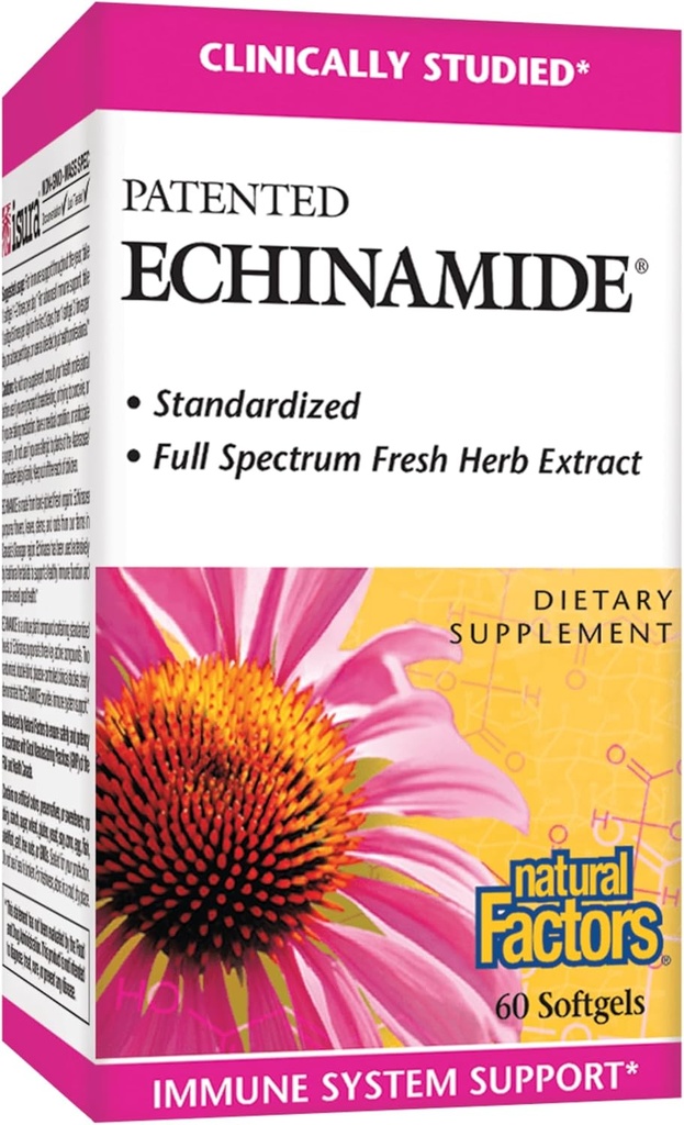 Fatores Naturais, Echinamida, Suplemento Echinacea para apoio imunológico e bem-estar, 60 Softgels