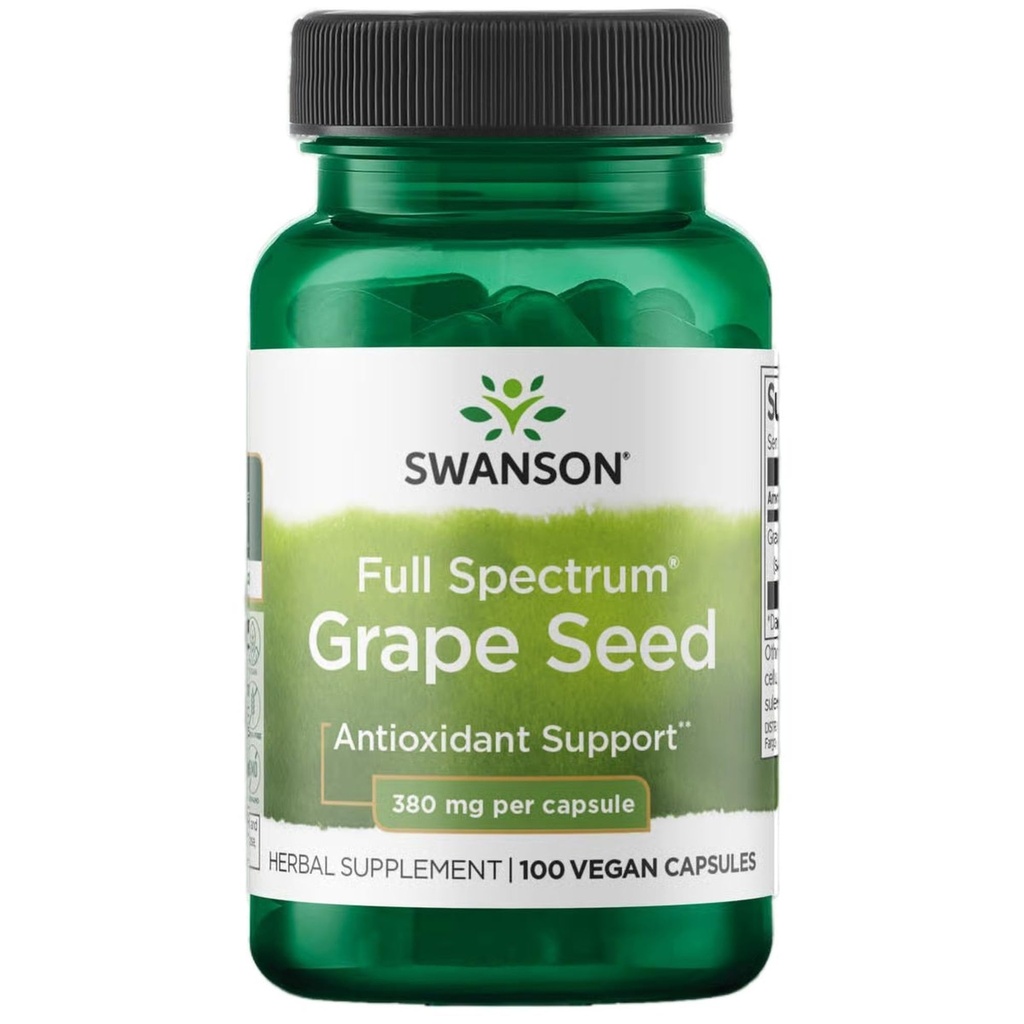 Swanson Grape Seed Heart Antioxidant Livre Radicais Saudáveis Suporte à Pressão Arterial Polifenóis OPCS (Oligomérico Proantocianidins) Suplemento de ervas 380 mg 100 Cápsulas