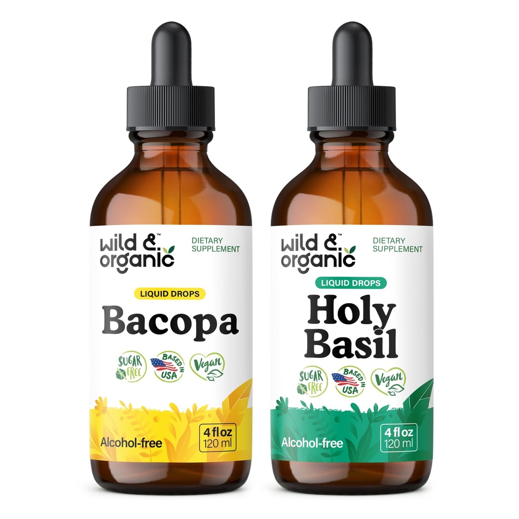 Bacopa selvagem e orgânica Tintura 4 fl oz & Santa Basil Tintura 4 fl oz