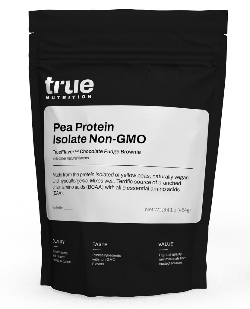 True Nutrition proteína de ervilha em pó isolate - 25g não-GMO Vegan proteína em pó por servir - baixo carboidrato, baixa gordura, alta leucina - sem glúten, lacticínios, sem soja - chocolate Fudge Brownie - 1LB
