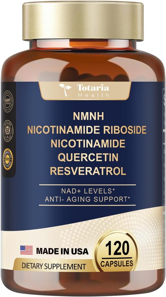 Totaria (1 embalagem) NMNH (Dihidronicotinamida Mononucleotídeo) Suplemento w/Niacinamida (Vitamina B3), Trans-Resveratrol, para Anti Envelhecimento, Energia, Foco