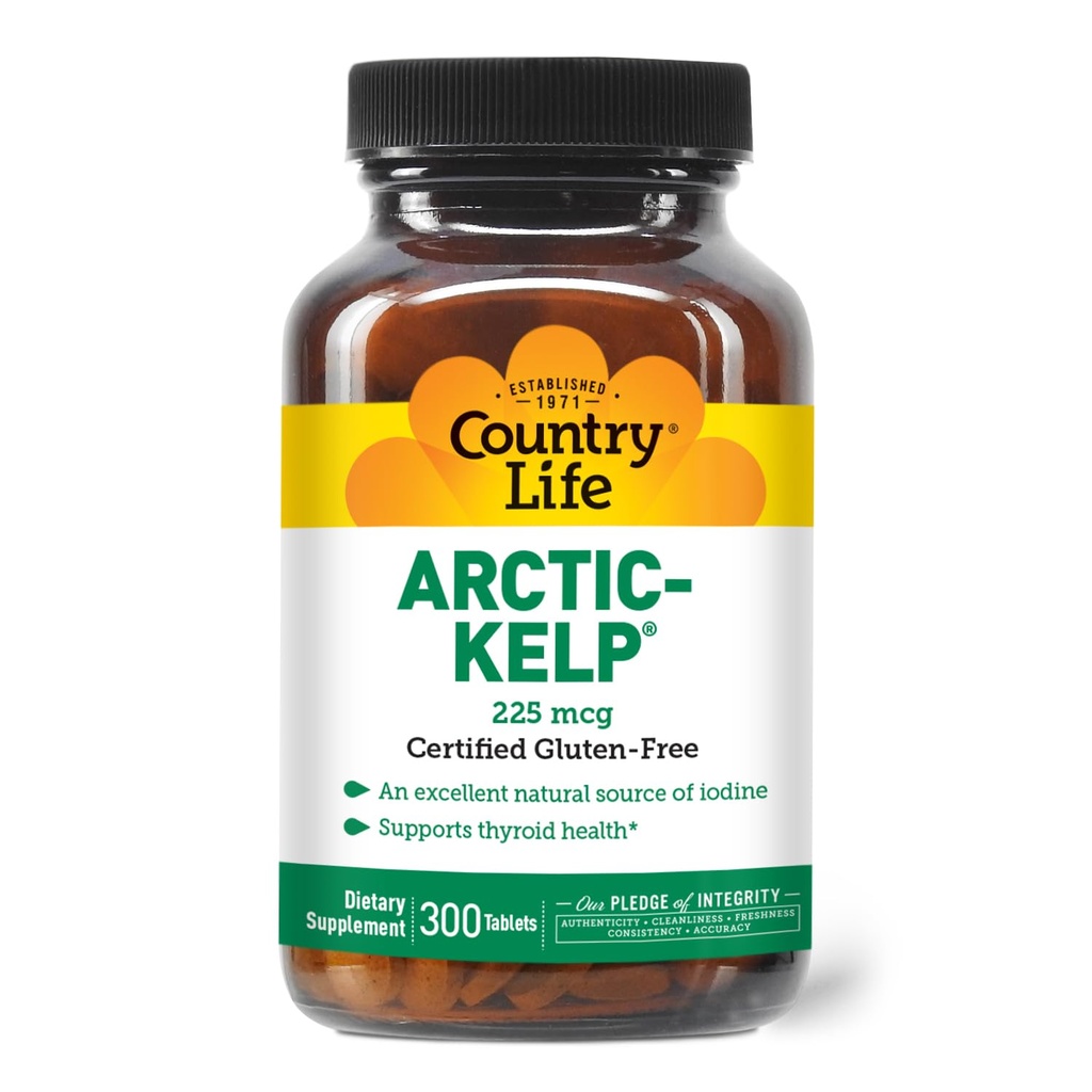 País Vida Ártico-Kelp – Suplemento de iodo natural para Thyroid e apoio imunológico – Vegan, Gluten-Free, 225 mcg – Ideal para a saúde da tireóide, hipotireoidismo, e Suporte Adrenal, 300 comprimidos