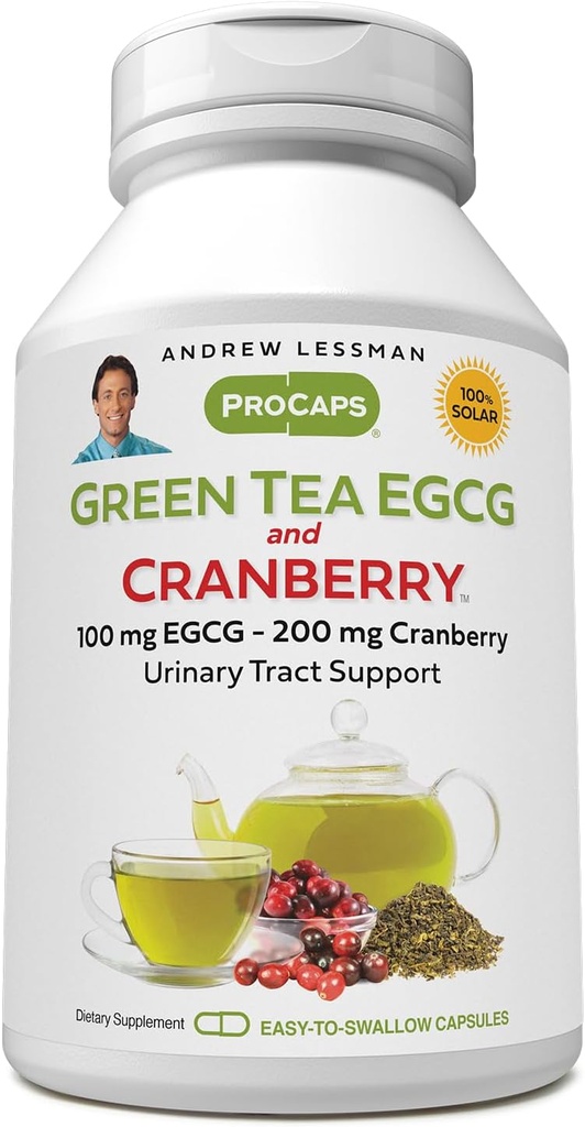 ANDREW LESSMAN Green Tea EGCG & Cranberry 60 Cápsulas - Standardizado para Catechins e Polifenóis. Ajuda a proteger tecidos, órgãos e sistemas em todo o corpo. Suporte poderoso anti-oxidante
