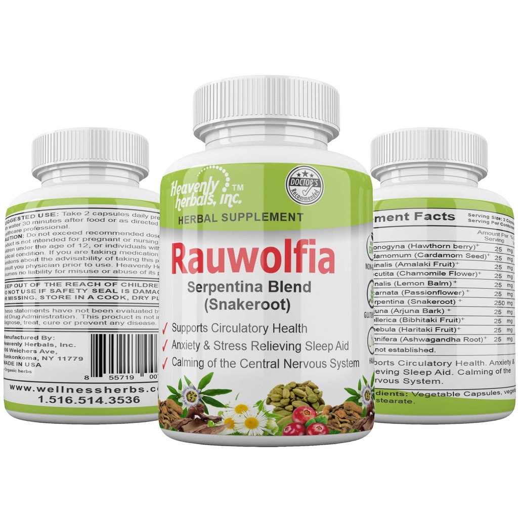 Rauwolfia Serpentina Blend (Snakerot), 1000mg por serviço - Suplemento de Ervas Orgânicas - Erva Ayurvédica e Remédio Natural - Suporta Saúde Circulatória, Ajuda à Saúde Cardiovascular– 60 Ct.