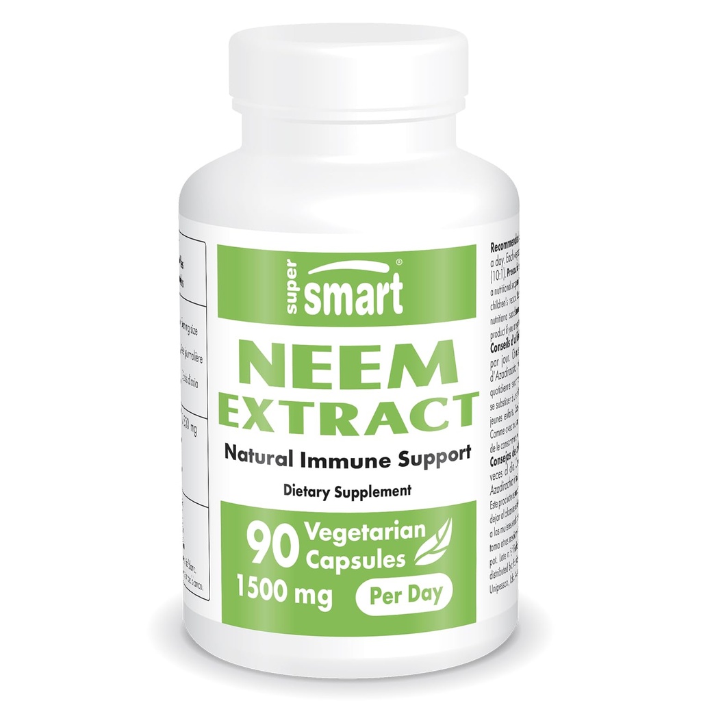 Supersmart - Neem Extract 1500mg por dia - Azadirachta Indica Leaf Oil Extract - Neem Supplement - 90 Cápsulas Vegetarianas