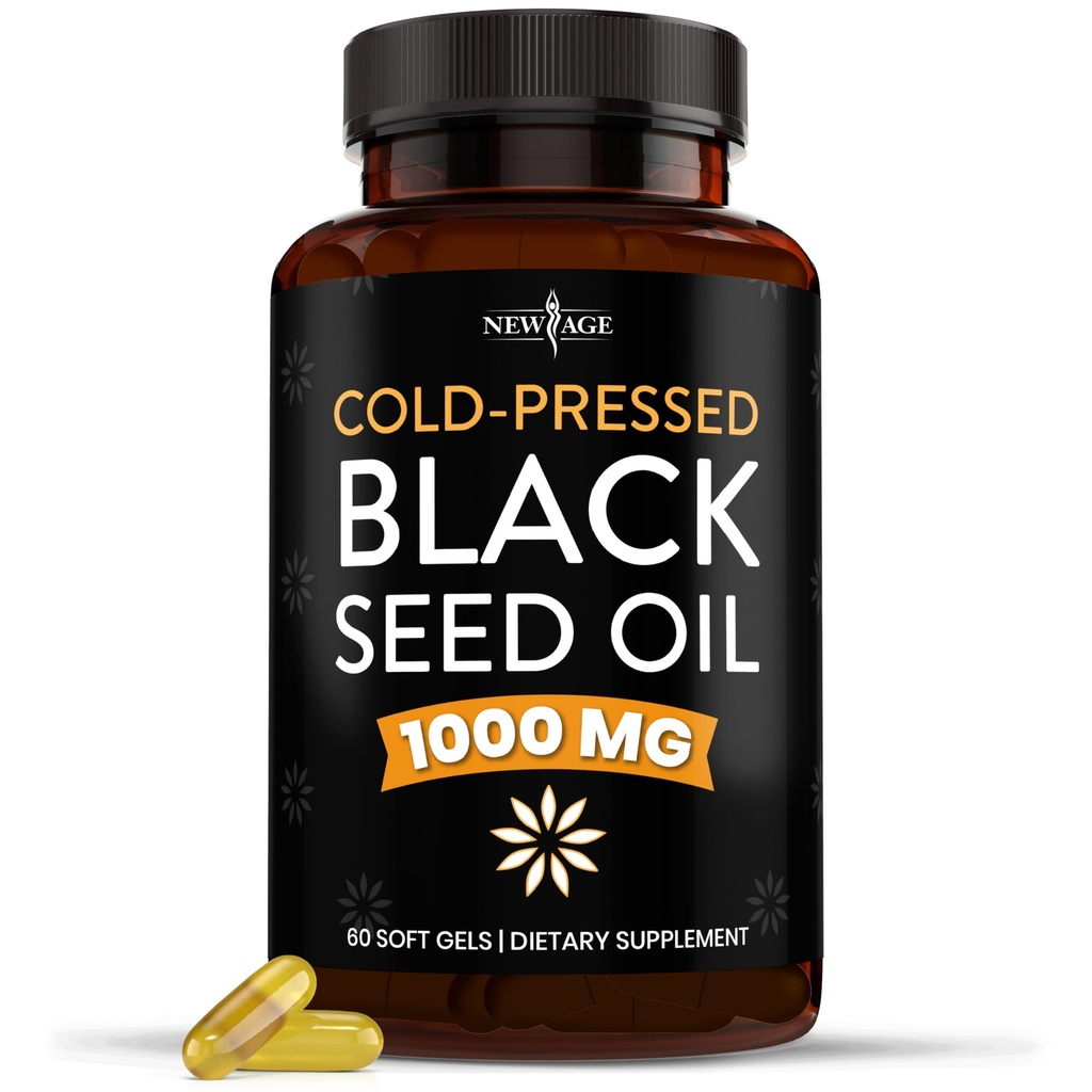 NOVA IDADE Black Seed Oil Softgel Cápsulas - Premium Frio-Pressed Nigella Sativa Produzindo Puro Black Cumin Seed Oil - Não-GMO & Vegetarian (60 Softgels)