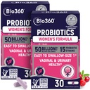 Bio360 Probióticos para a Saúde Vaginigal Mulheres - Suporta equilíbrio de pH, Vaginal, Urinário, & Saúde Digestiva - 50 bilhões UFC & 15 Strains exclusivos para saudável Odor vaginal & Flora vaginal - prateleira estável