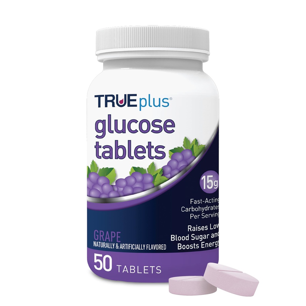 Comprimidos de Glicose TRUEplus®, Sabor de Uva - Frasco 50ct