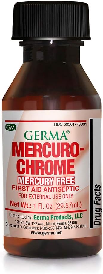 Germa Mercuro-cromo Mercúrio Livre de Primeiros Socorros Líquido Antisséptico 1 onças