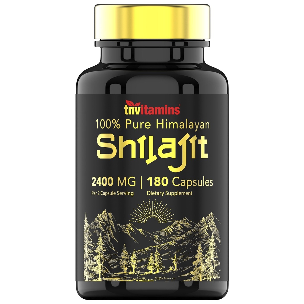 Tnvitamins Shilajit Cápsulas 2400 MG - 180 Cápsulas 100% Pure Himalayan Shilajit Cápsulas para Homens e Mulheres Shilajit Resin Supplement (Suprimento de Três Mês)