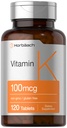 Horbäach Vitamina K Suplemento 100mcg ou 120 comprimidos, vegetariano, não-GMO e sem glúten