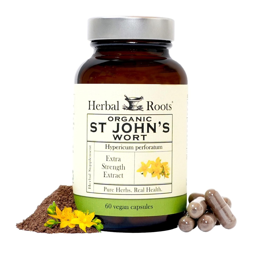 Ervas Raízes St Johns Wort Cápsulas de Erva de 450 mg por Servindo