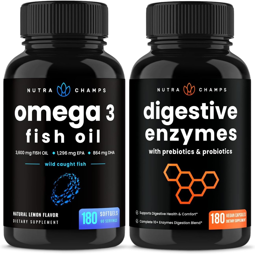 NutraChamps Omega 3 óleo de peixe e enzimas digestivas pacote 2