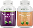 Puramente Holistic Grape Seed Extract 400mg + Vitamina C 1000mg Time Release Bundle - 615 Cápsulas Vegan - Made in USA