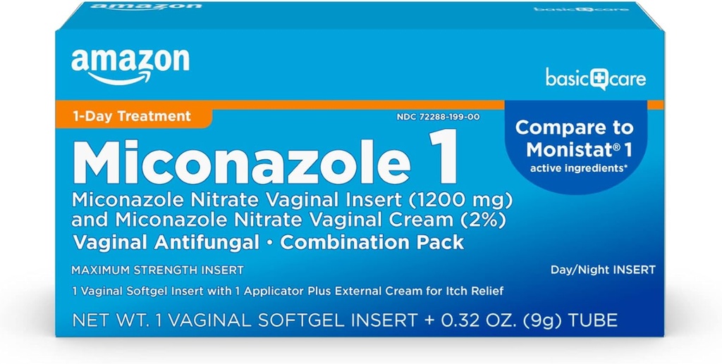Cuidados Básicos Miconazol Nitrato Vaginal Inserir 1200 mg e Miconazol Nitrato Creme 2 Combinação Infecção Vaginal Levedura, Branco, 0,32 Onça (Pacote de ), 1 Contagem