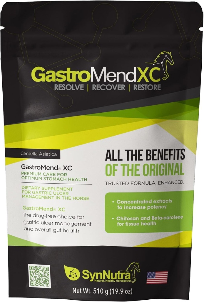 GastroMend XC, 100% Natural Equine Estômago Saúde para cavalos, Promove a cura e prevenção de úlceras gástricas, altamente potente e eficaz, Suporta a saúde gástrica e do Hindgut, 30 Servings, Made in USA