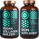 WILD FUEL Vegan Collagen Builder Tablets e Suplemento de Ferro para Mulheres com Ácido Fólico