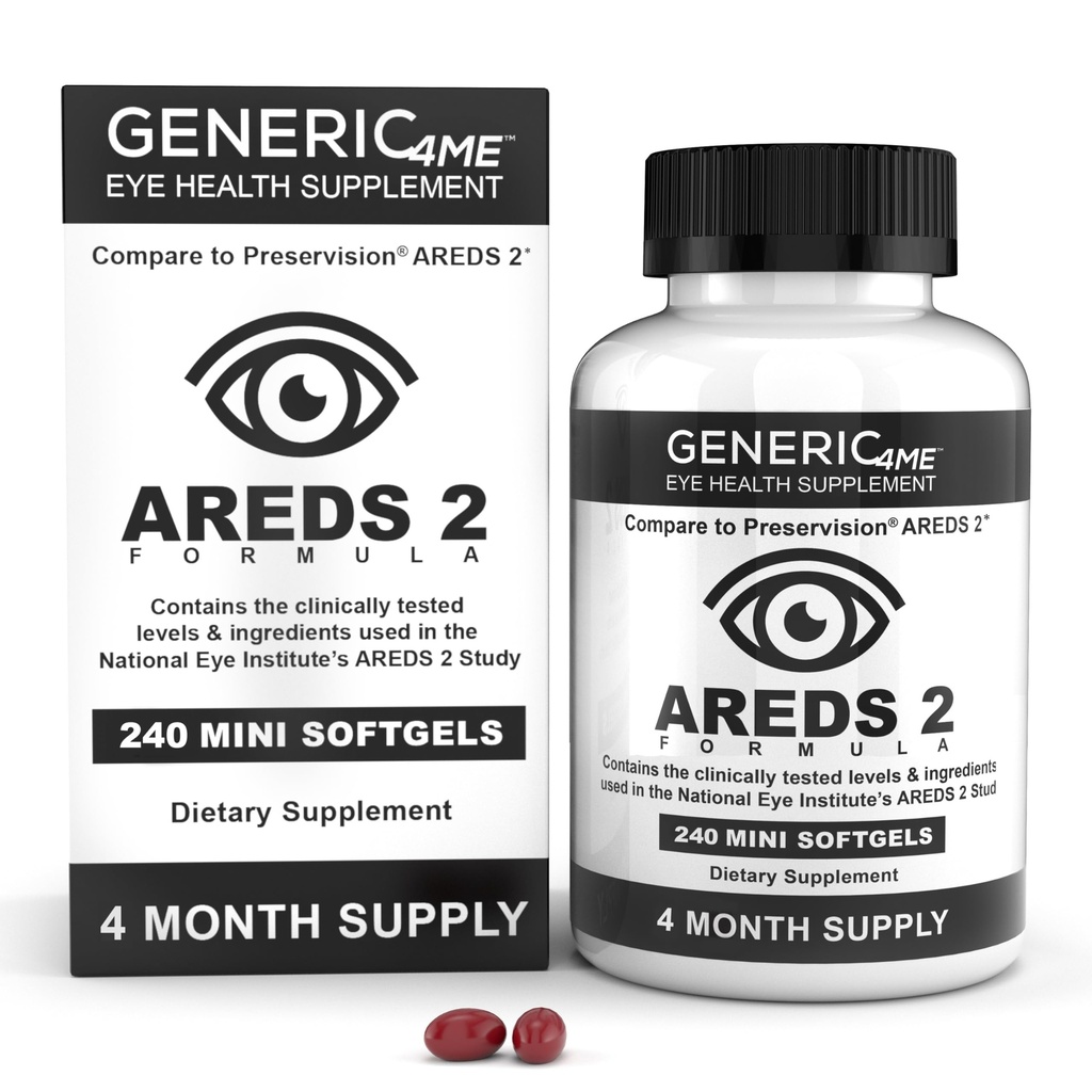 AREDS 2 SoftGels, 500 mg Vitamina C, 400 UI Vitamina E, 10 mg Lutein, 2 mg Zeaxanthin, 80 mg Zinc, 2 mg Cobre - Suporta Saúde Ocular - 240 Mini SoftGels (fornecimento de quatro meses)