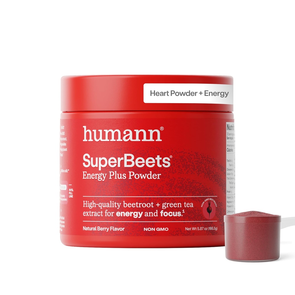 HumanN SuperBeets Energy Plus com extrato de sementes de uva - Raiz de beterraba em pó, Extrato de chá verde, Cafeína, Vitamina C, Não-GMO, 5,87 oz