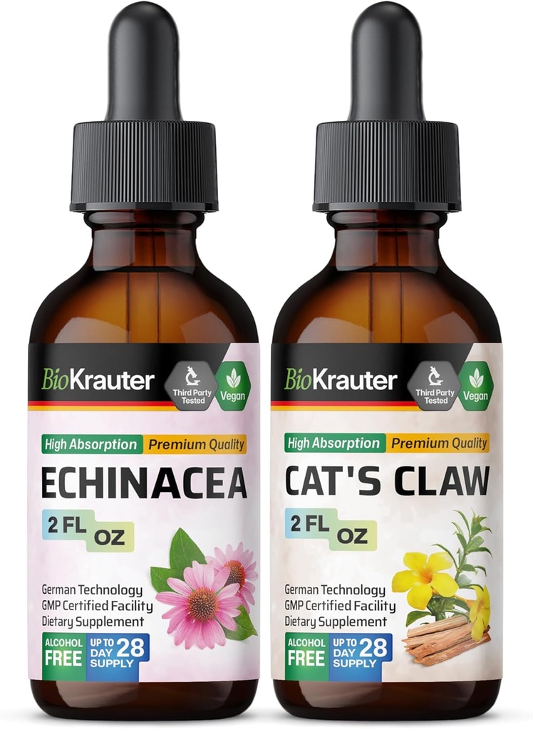 BIO KRAUTER Echinacea Tintura 2 Fl. Oz. & Garra de Gato Tintura 2 Fl. Oz.