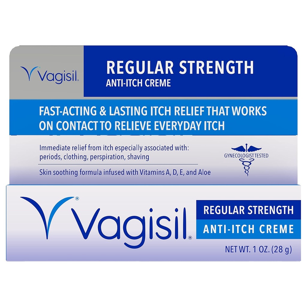 Vagisil de força regular Anti-Itch Creme feminino para as mulheres, ginecologista testado, hipoalergênico, de ação rápida e longa duração Itch alívio, Moisturizer Vaginal acalma e fresco, 1 oz (Pacote de 1)
