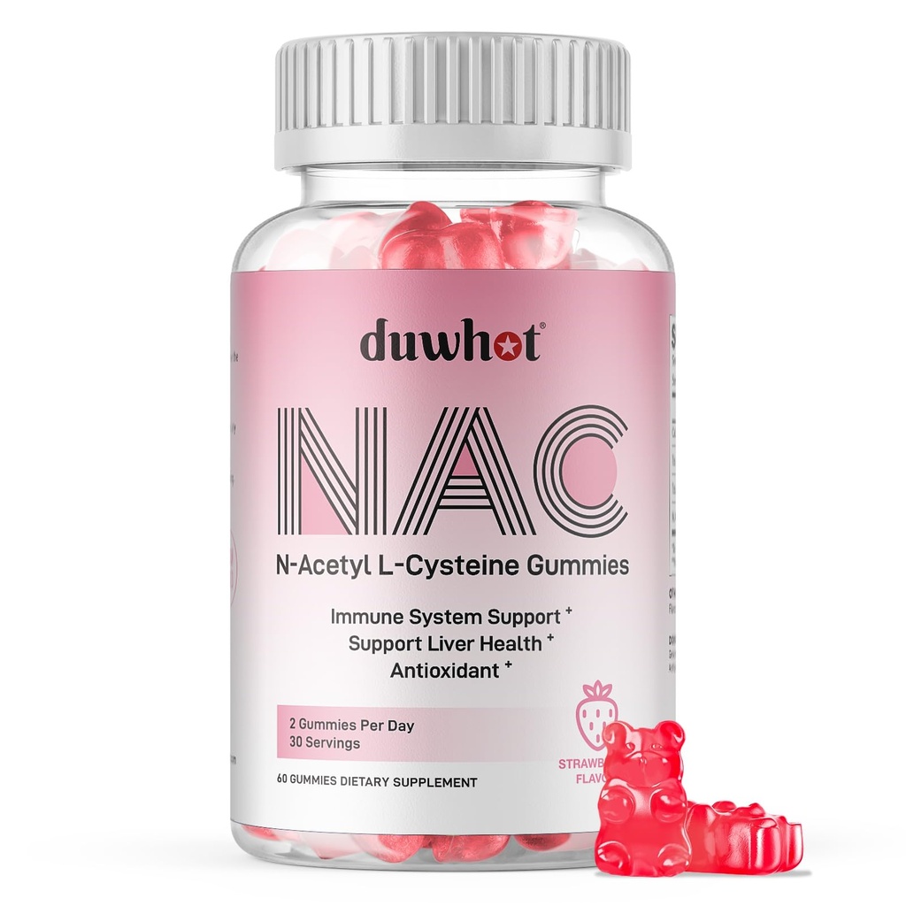Duwhot NAC Gummies 600mg, N Acetyl Cysteine Suplemento NAC mastigado para antioxidantes e apoio imunológico, Pulmão e saúde do fígado, Natural Strawberry Flavor, 60ct