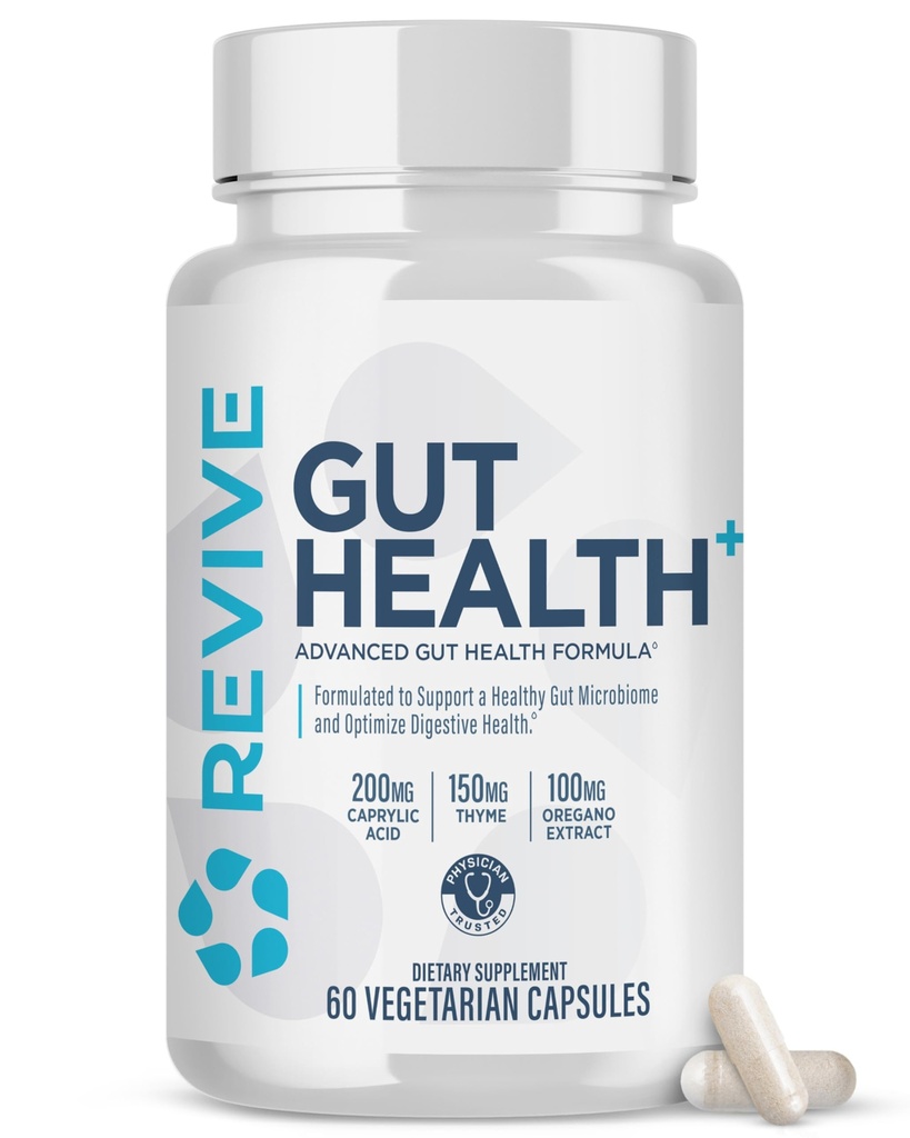 Revive MD Gut Health Supplements for Men & Women - Daily Gut Repair & Digestive Health Support Fórmula com tomilho, orégano e cardo - Vegan-Friendly, Gluten-Free - 60 Cápsulas vegetarianas