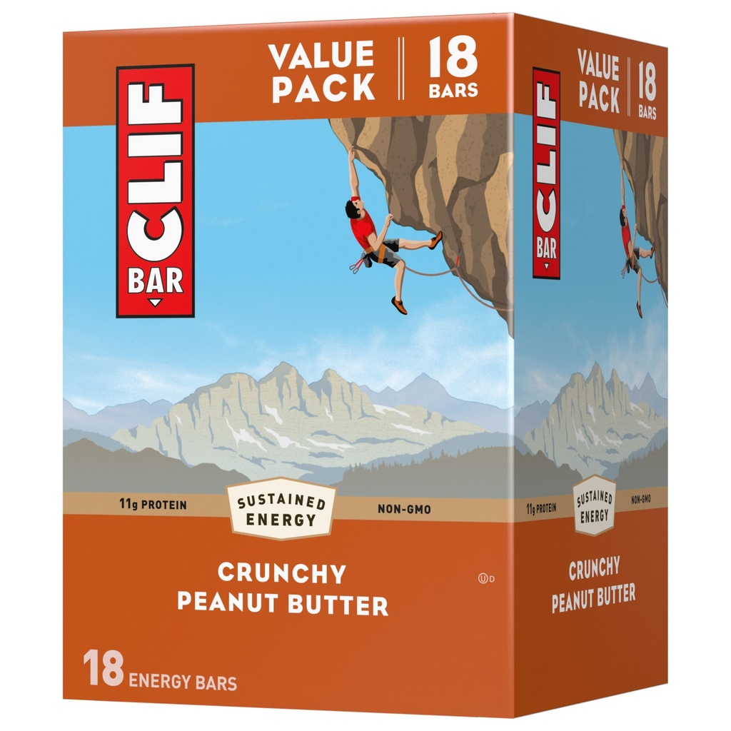 CLIF BAR - Manteiga de amendoim crocante - Feito com aveia orgânica - 11g de proteína - Não-GMO - Base vegetal - Barras de Energia - 2,4 onças (18 pacote)
