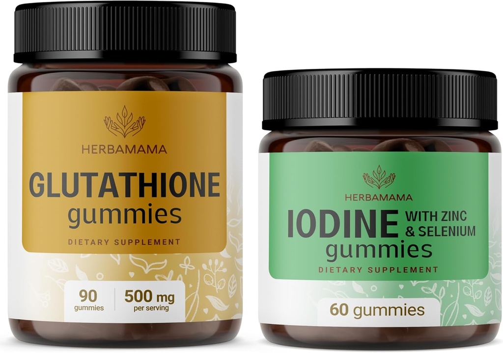 HERBAMA Kit de glutationa e iodo - pacote de 500 mg L-Glutationa reduzida & Potássio pastilhas de iodo - Vegan, Não-GMO, Gelatina-Free - 2 Pack