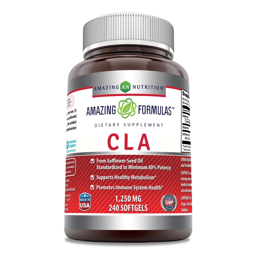 Fórmulas surpreendentes CLA Conjugada Suplemento de ácido linoleico            , 1250 Mg , Softgels , não-GMO , sem glúten , , Made in USA (240 Count)