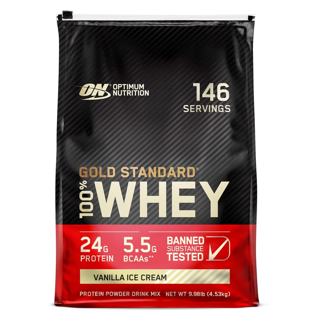 Otimum Nutrition Gold Standard 100% Whey Protein Powder, Vanilla Ice Cream, 10 libras (Packaging May Vary)