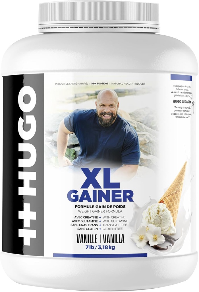 ++Hugo XL Gainer Nutrition Girard Powder Fórmula de Gainer de Peso, com Creatina, com Glutamina, Livre de Gordura Trans, sem Glúten, sem Glúten, 7LB/3,18KG, Vanilla, Chocolate e Flavor (Vanilla)
