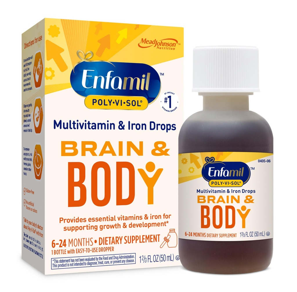 Enfamil Poly-Vi-Sol com gotas de ferro líquido multivitamínico, suporta crescimento e desenvolvimento*, garrafa de 50mL