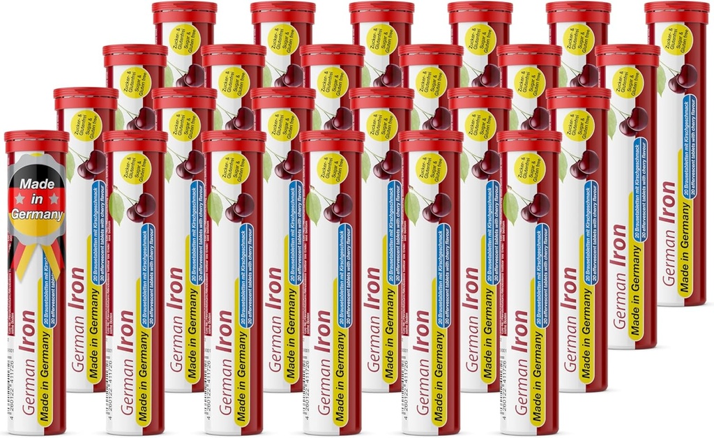 T&D Ferro Alemão 14 mg - 480 Vegan Bebida Comprimidos Efervescentes - Cherry Flavor - Made in Germany