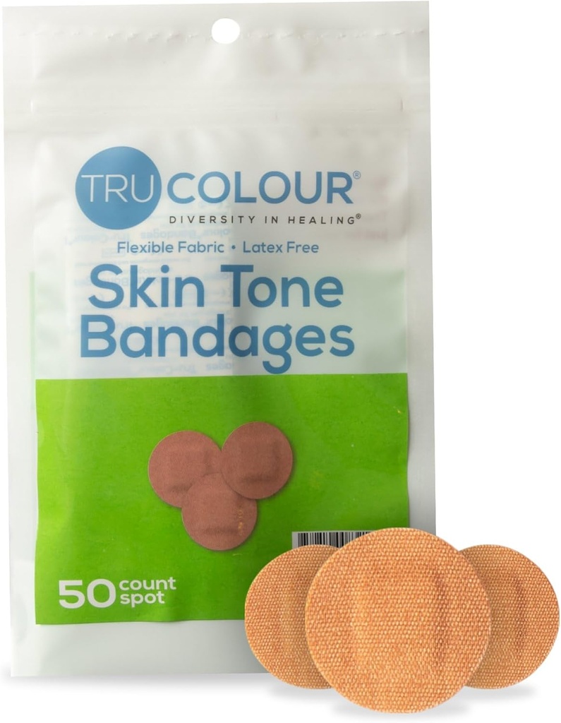 Bandagens de mancha de tom de pele de tru-cor, saco resealable (50 Count) - Flexível, impermeável, PFAS-free adesivo tiras ajudar a proteger bolhas, espinhas, pokes - azeitona