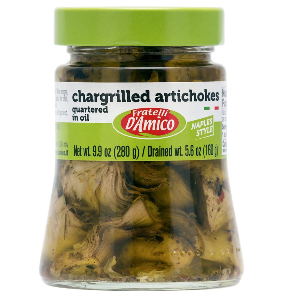 FRATELLI D'AMICO - Alcachofras Chargrilled, Trituradas em Óleo, Grelhado, Nápoles Estilo, 9.9oz (280g) NON-GMO
