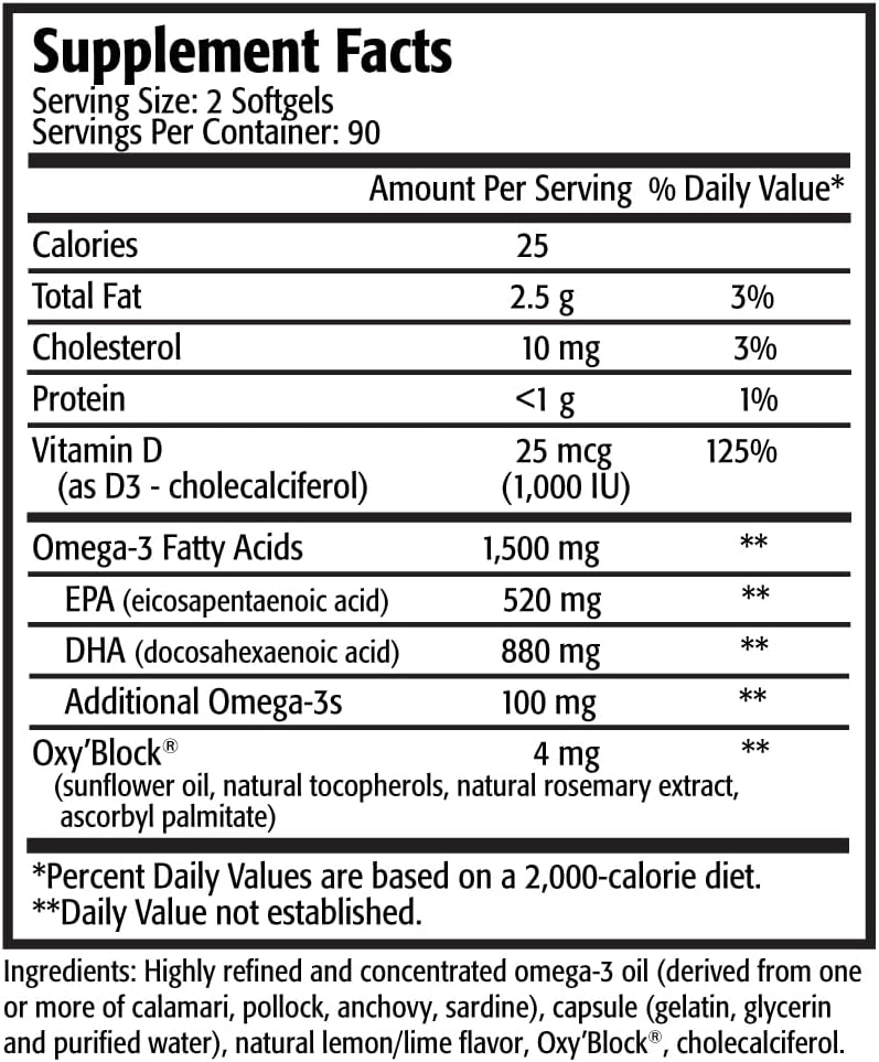 Res-Q 1250+ Ómega-3 & Vitamina D3 Cápsulas de óleo de peixe 3-Pack