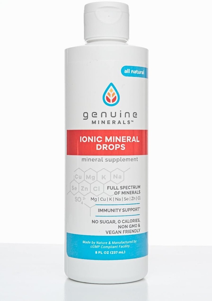 Gotas de Minerais Genuínos - Minerais de Espectro Total (Magnésio Iônico, Cloreto, Potássio) - Eletrólitos para Hidratação 8 fl oz