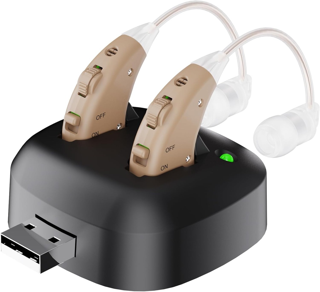 Amplificador auditivo digital - Recarregável por trás do amplificador de som de realce auditivo pessoal do ouvido, amplificador auditivo digital BTE com doca de carregamento USB por MEDca