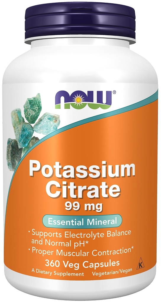 NOW Alimentos, Citrato de Potássio 99 mg, Suporta Balanço Eletrolítico e pH normal*, Mineral Essencial, 360 Veg Cápsulas