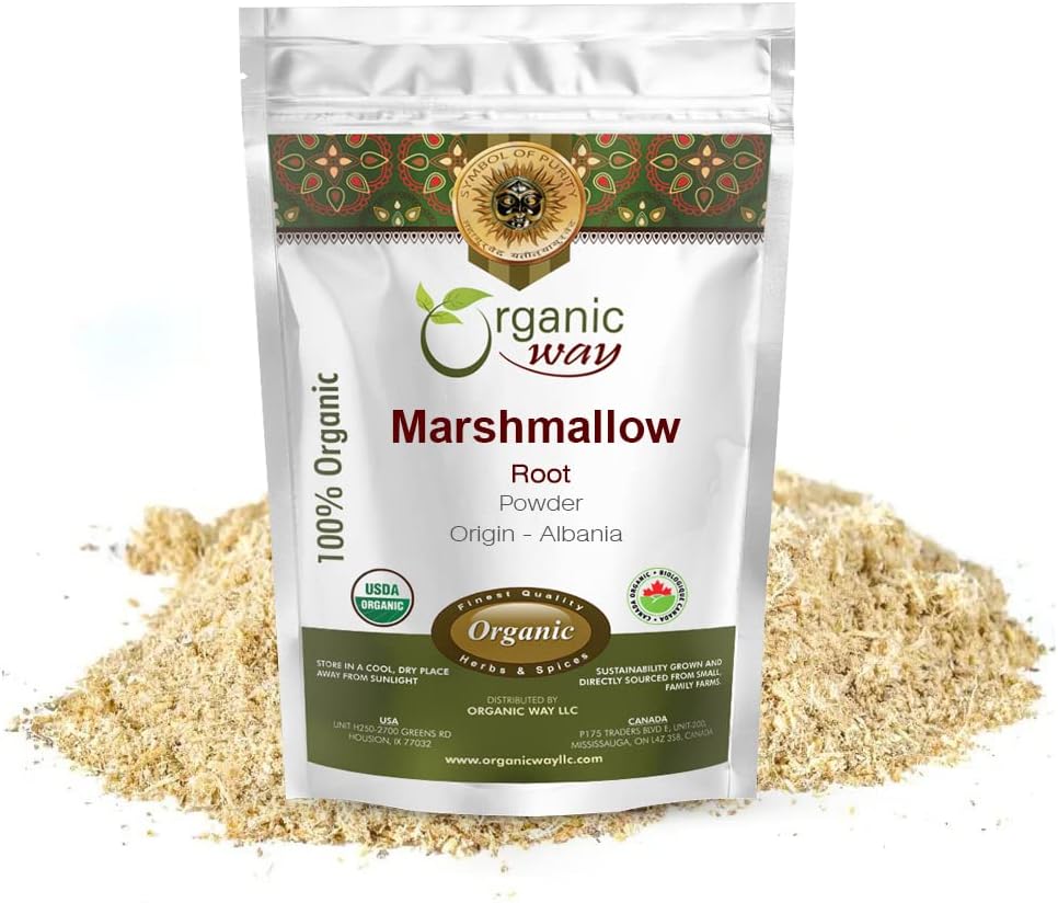 Forma orgânica Marshmallow Root Powder (Althaea Officinalis) - Chá de ervas - Europeu Wild-Harvest - Orgânico & Kosher Certified - Não GMO & Gluten Free - USDA Certified Origem - Albânia (1LBS / 16Oz.)