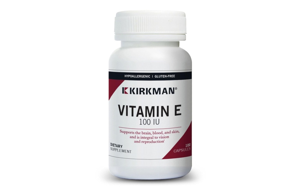 Kirkman Vitamina E 100 UI - Hipoalergênicos 100 Cápsulas Vegetarianas Suporta Sistema Imune