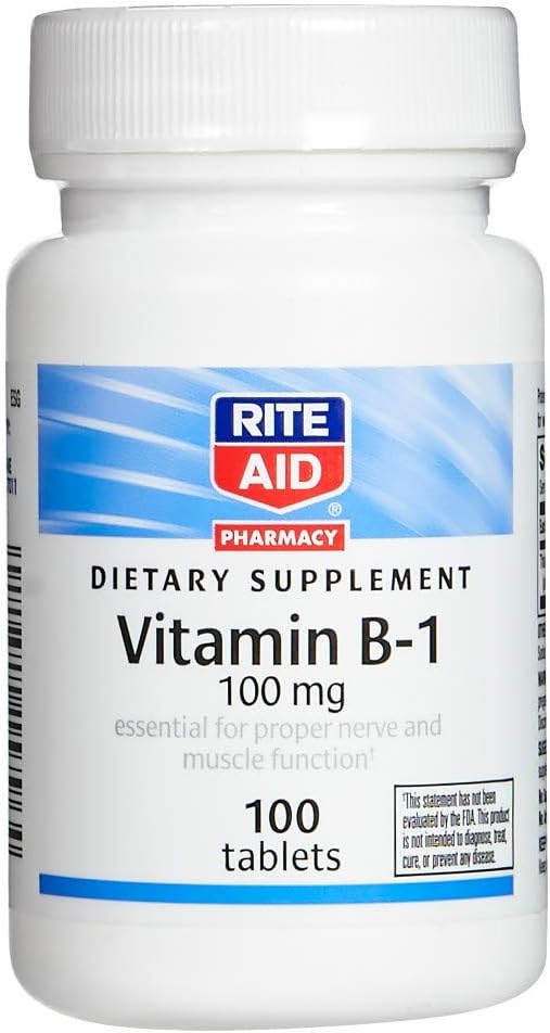 Rite Aid Vitamina B-1 (Thiamine), 100 mg - 100 comprimidos □ Essencial para o nervo adequado e função muscular