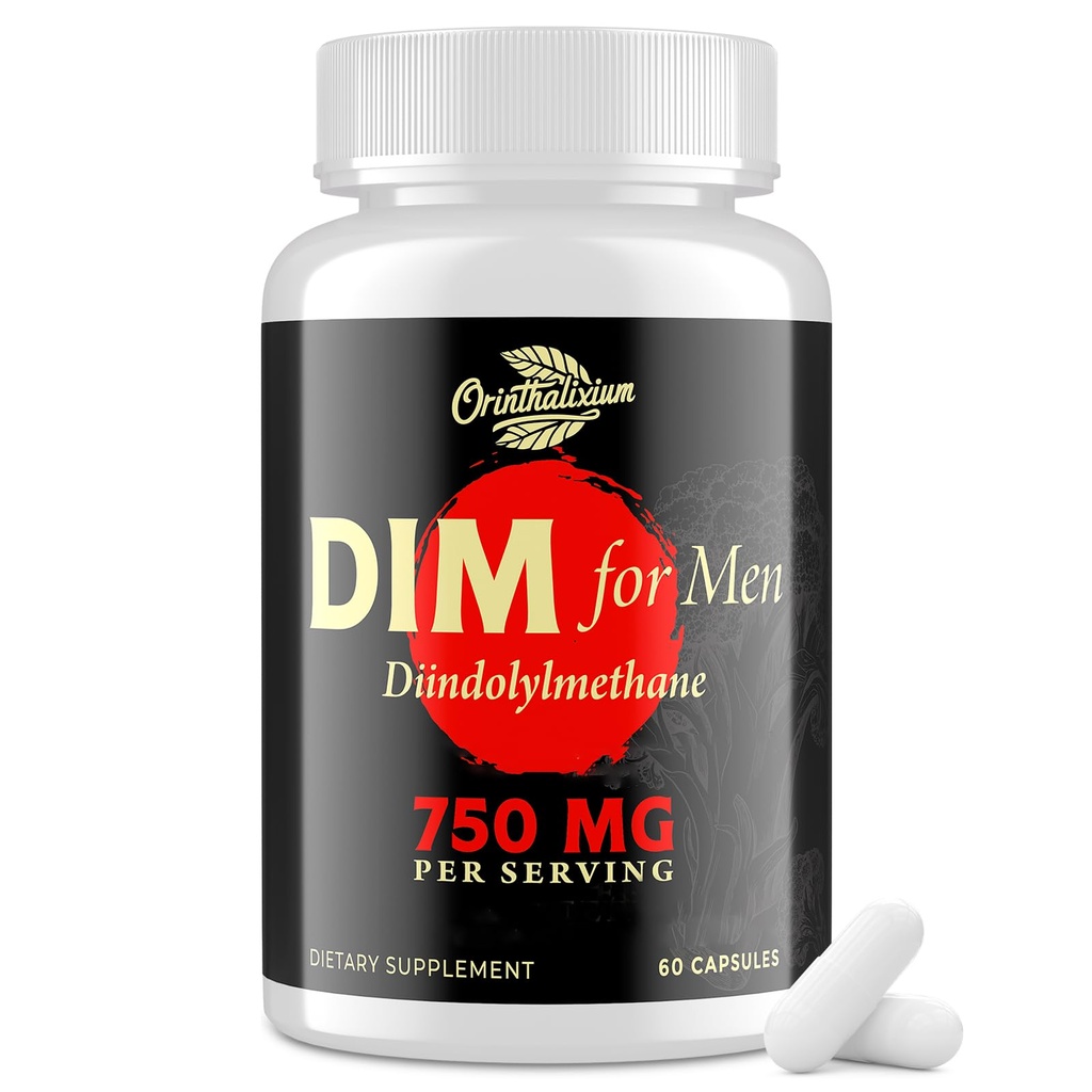 DIM para homens 750MG – Equilíbrio Hormônio, Suporte Estrogênio para Homens, Suplemento DIM, Detox, Vitalidade e Desempenho Fitness–Chrysin & Black Pepper Extract, 60 Cápsulas (1 garrafa)