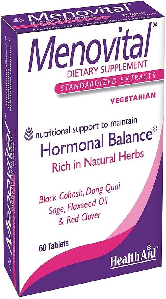 HealthAid Menovital – Suplemento de ervas duas vezes por dia para apoio ao equilíbrio hormonal