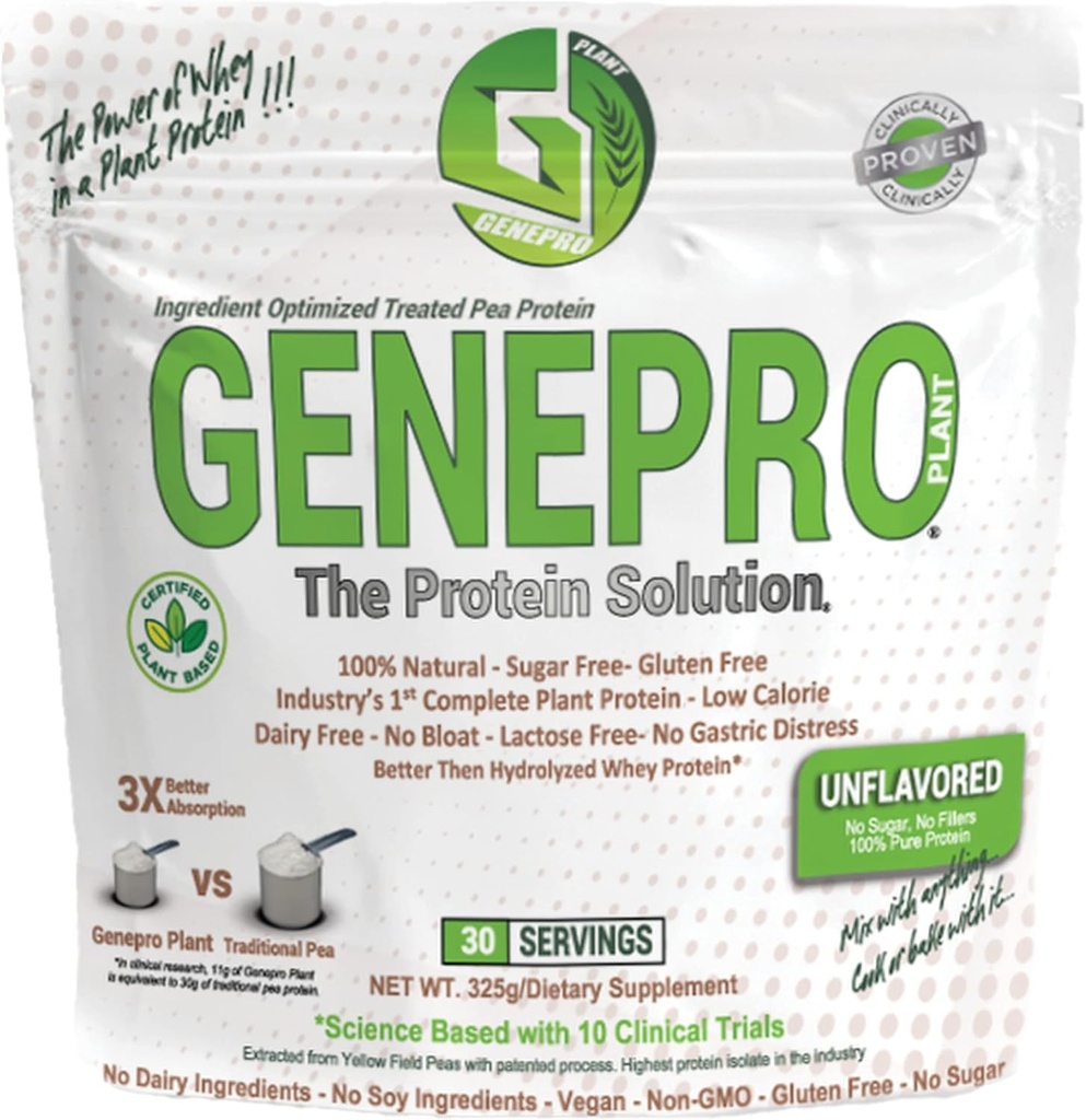 Genepro sem sabor planta base protein powder - Livre de lactose, sem glúten, e não-GMO suplemento de proteína de ervilha Shake (30 Servings)