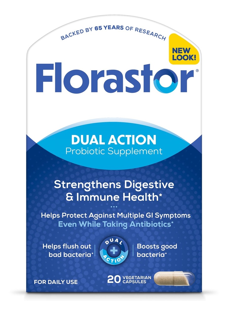 Florastor Probióticos para Saúde Digestiva e Imune, 20 Cápsulas, Probióticos para Mulheres e Homens, 1 Probiótico Mundial, Flush Out Bad Bacteria & Boost The Good with Our Strain Saccharomyces boulardii