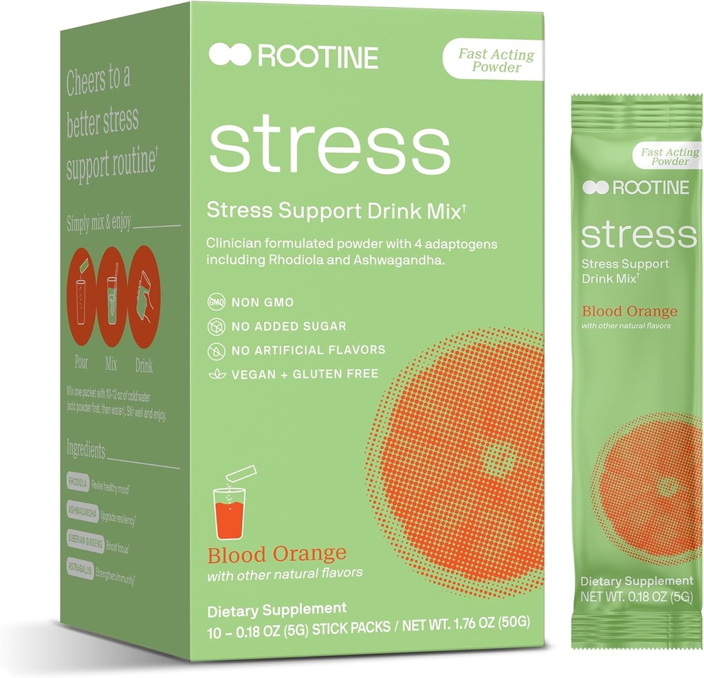 Stress Support Calm Drink Mix Supplement to Help Energy, Mood, & Balance Níveis de Cortisol, Relaxação Natural Adaptogenic Herbal Calm Powder Mix 10 Pack